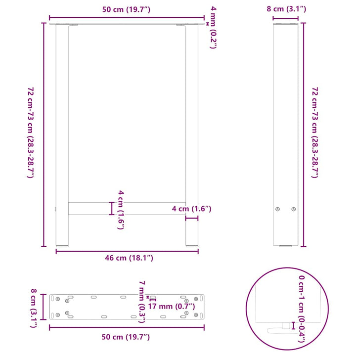 spisebordsben sort 2 stk. 50x(72-73) cm stål