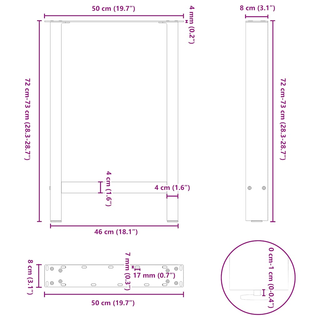 spisebordsben antracit 2 stk. 50x(72-73) cm stål