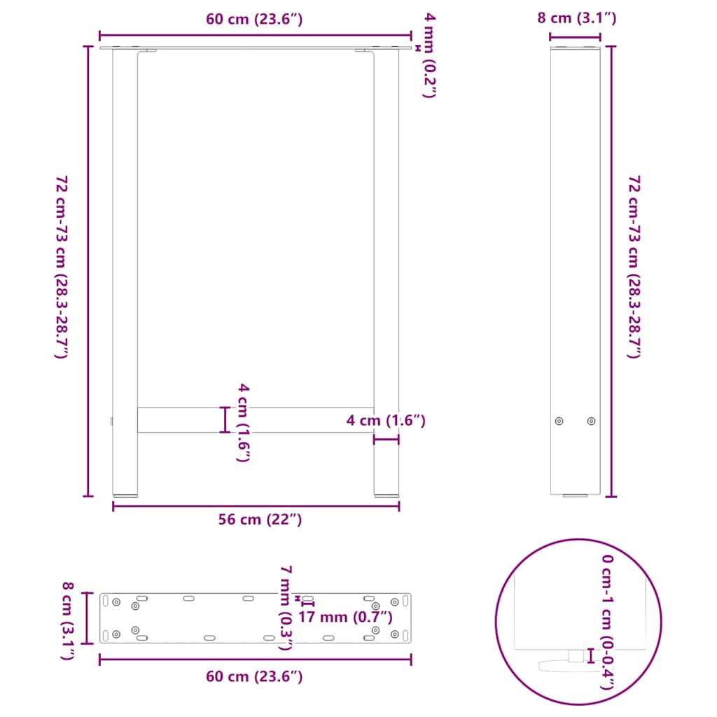spisebordsben hvide 2 stk. 60x(72-73) cm stål