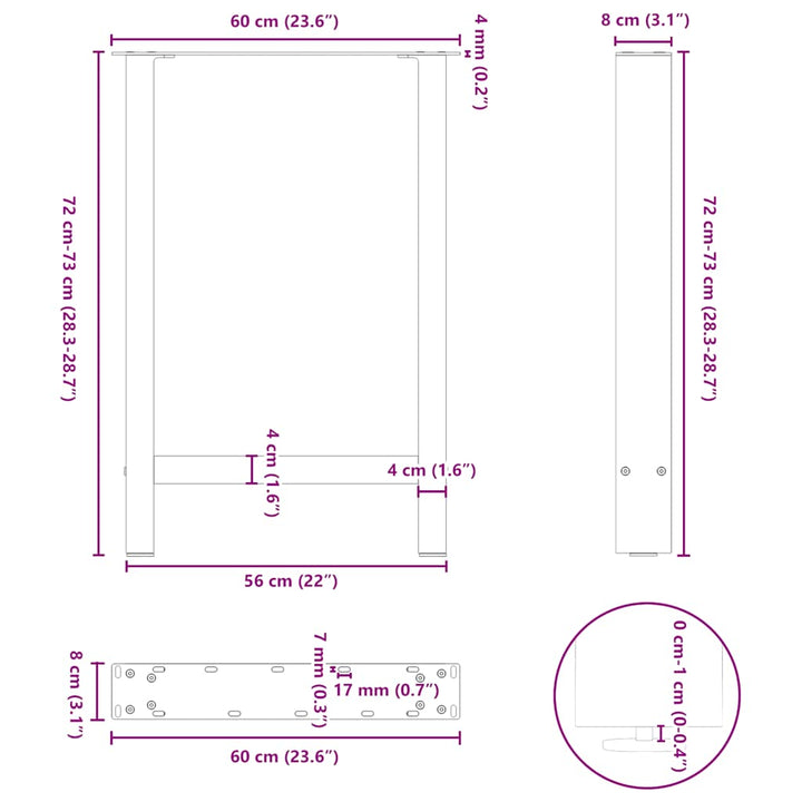 spisebordsben antracit 2 stk. 60 x (72-73) cm stål