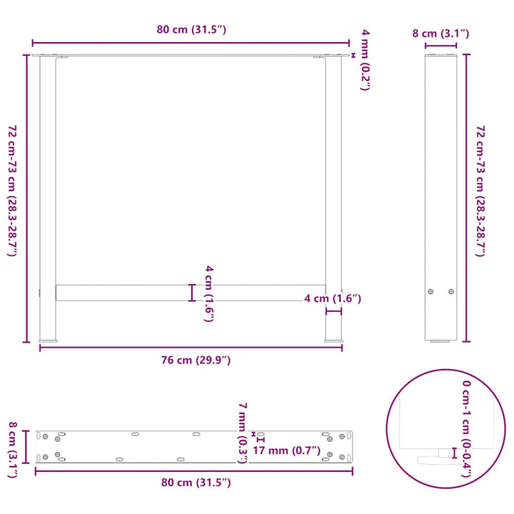 spisebordsben sort 2 stk. 80x(72-73) cm stål