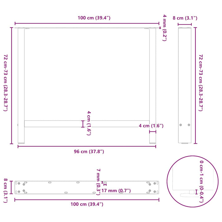 spisebordsben antracit 2 stk. 100x(72-73) cm stål