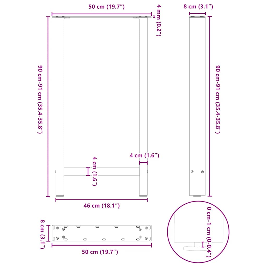 barbordsben antracit 2 stk. 50x(90-91) cm stål