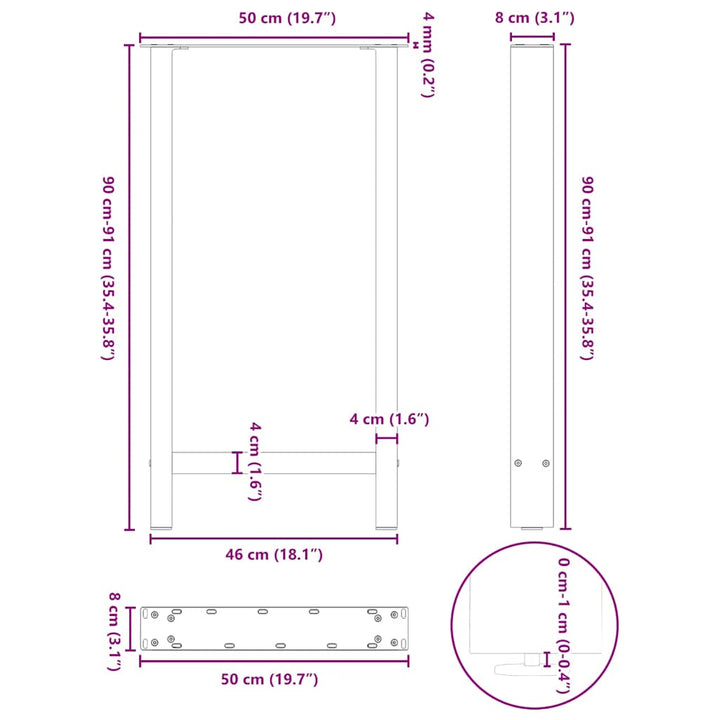 barbordsben antracit 2 stk. 50x(90-91) cm stål