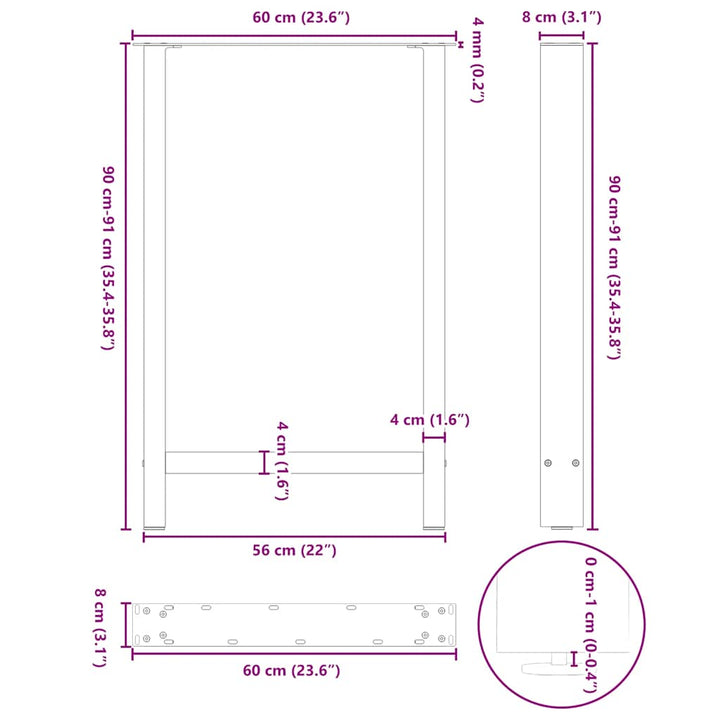 barbordsben hvide 2 stk. 60x(90-91) cm stål