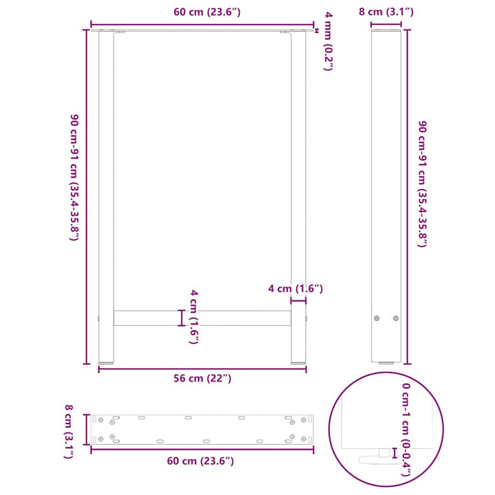 barbordsben antracit 2 stk. 60x(90-91) cm stål