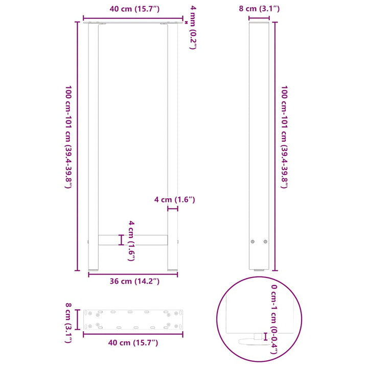 barbordsben sort 2 stk. 40x(100-101) cm stål