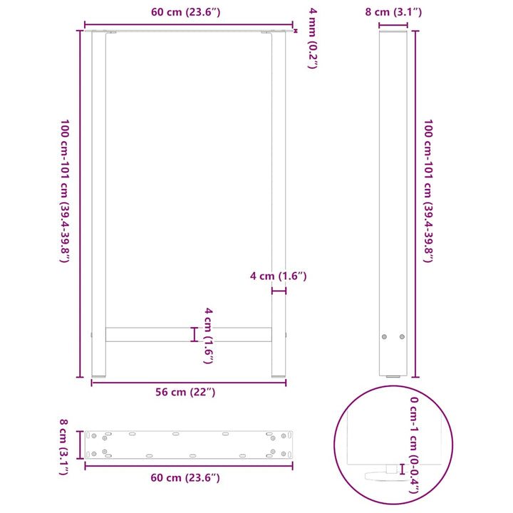 barbordsben sort 2 stk. 60x(100-101) cm stål