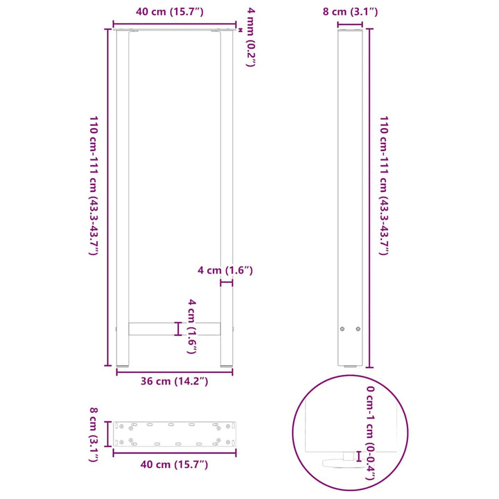 barbordsben hvide 2 stk. 40x(110-111) cm stål