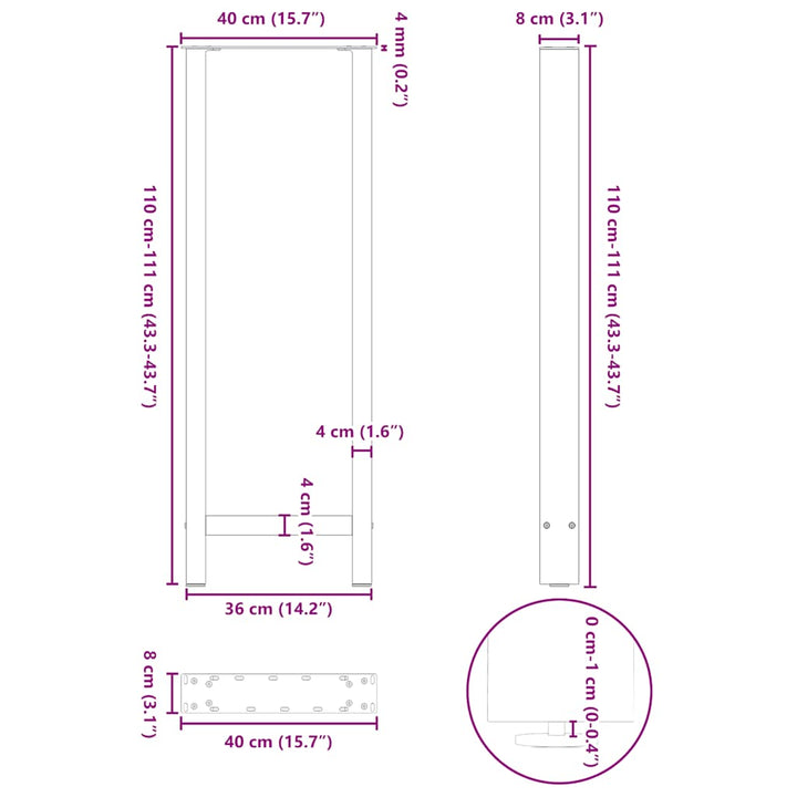 barbordsben antracit 2 stk. 40x(110-111) cm stål