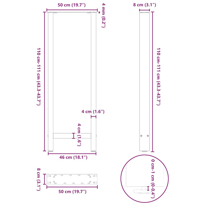 barbordsben sort 2 stk. 50x(110-111) cm stål