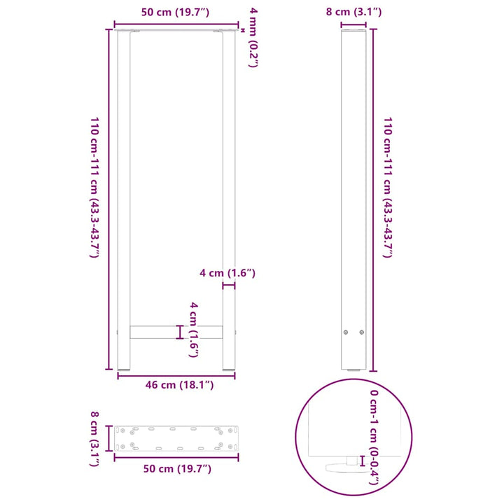 barbordsben naturstål 2 stk. 50x(110-111) cm stål