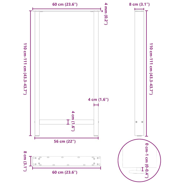 barbordsben antracit 2 stk. 60x(110-111) cm stål