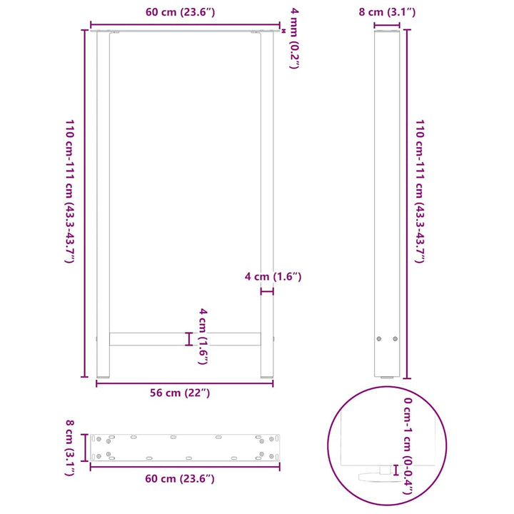 barbordsben naturstål 2 stk. 60x(110-111) cm stål