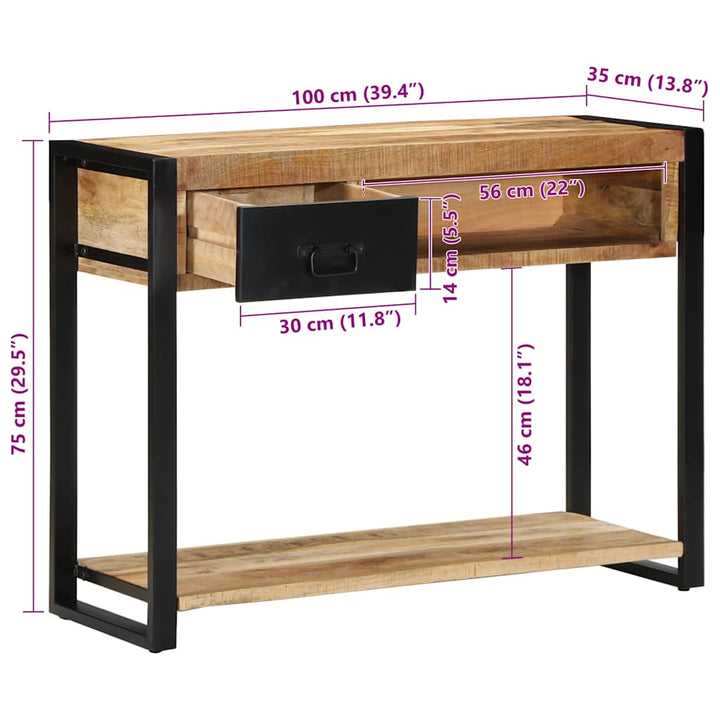 konsolbord 100x35x75 cm massivt ru mangotræ