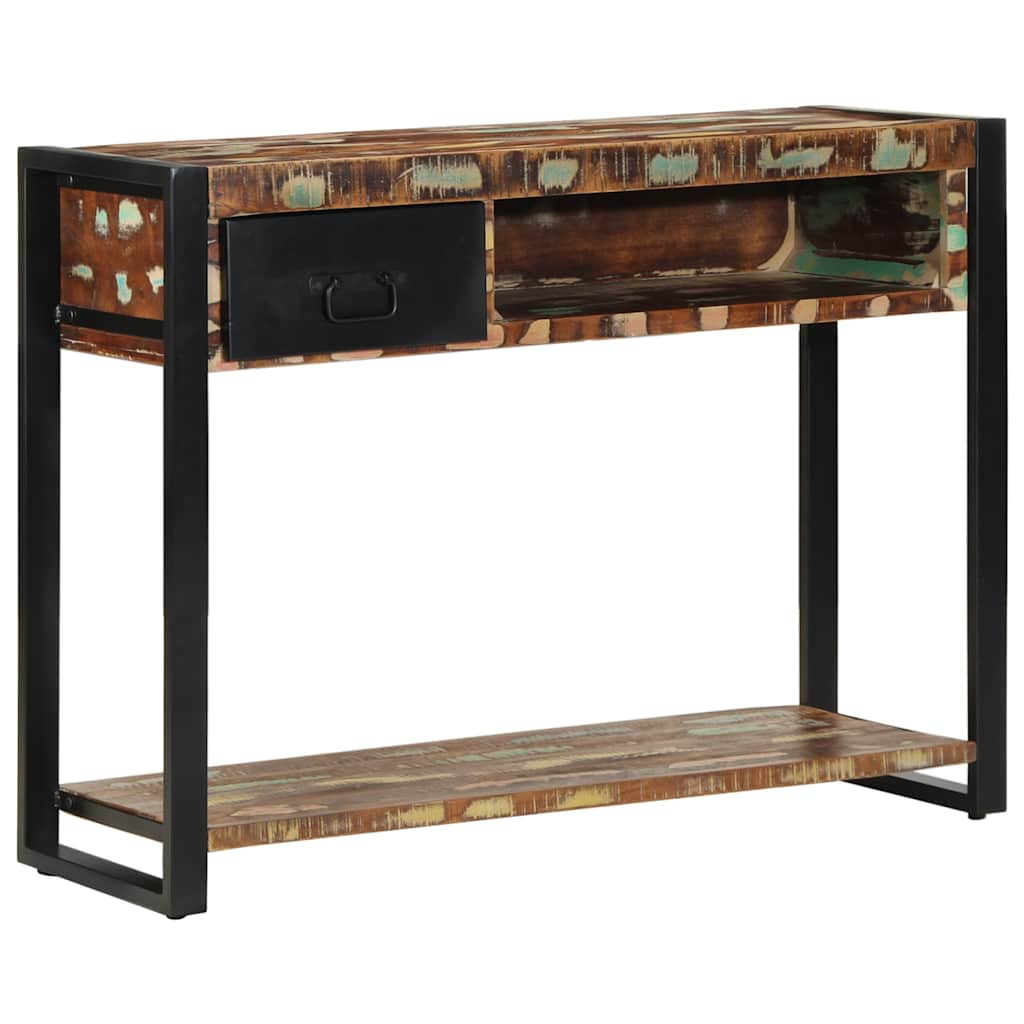 konsolbord 100x35x75 cm massivt genbrugstræ flerfarvet