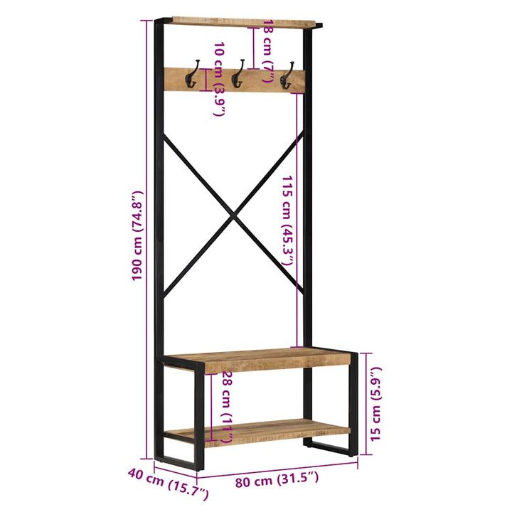 tøjstativ 80x40x190 cm massivt ru mangotræ
