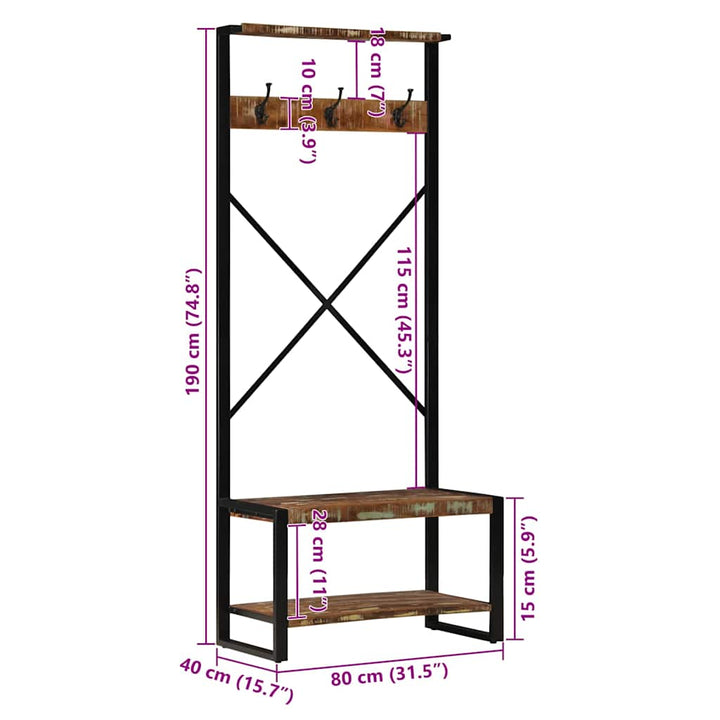tøjstativ 80x40x190 cm massivt genbrugstræ flerfarvet