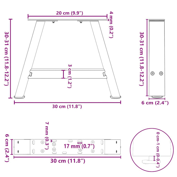 sofabordsben A-formet 2 stk. hvid 30x(30-31) cm stål