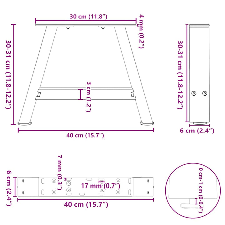 sofabordsben A-formet 2 stk. hvid 40x(30-31) cm stål