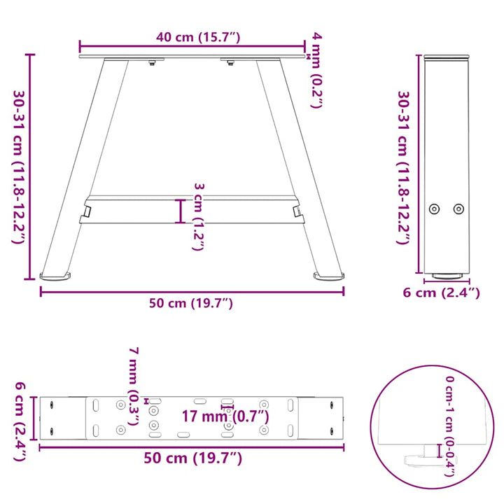 sofabordsben A-formet 2 stk. sort 50x(30-31) cm stål