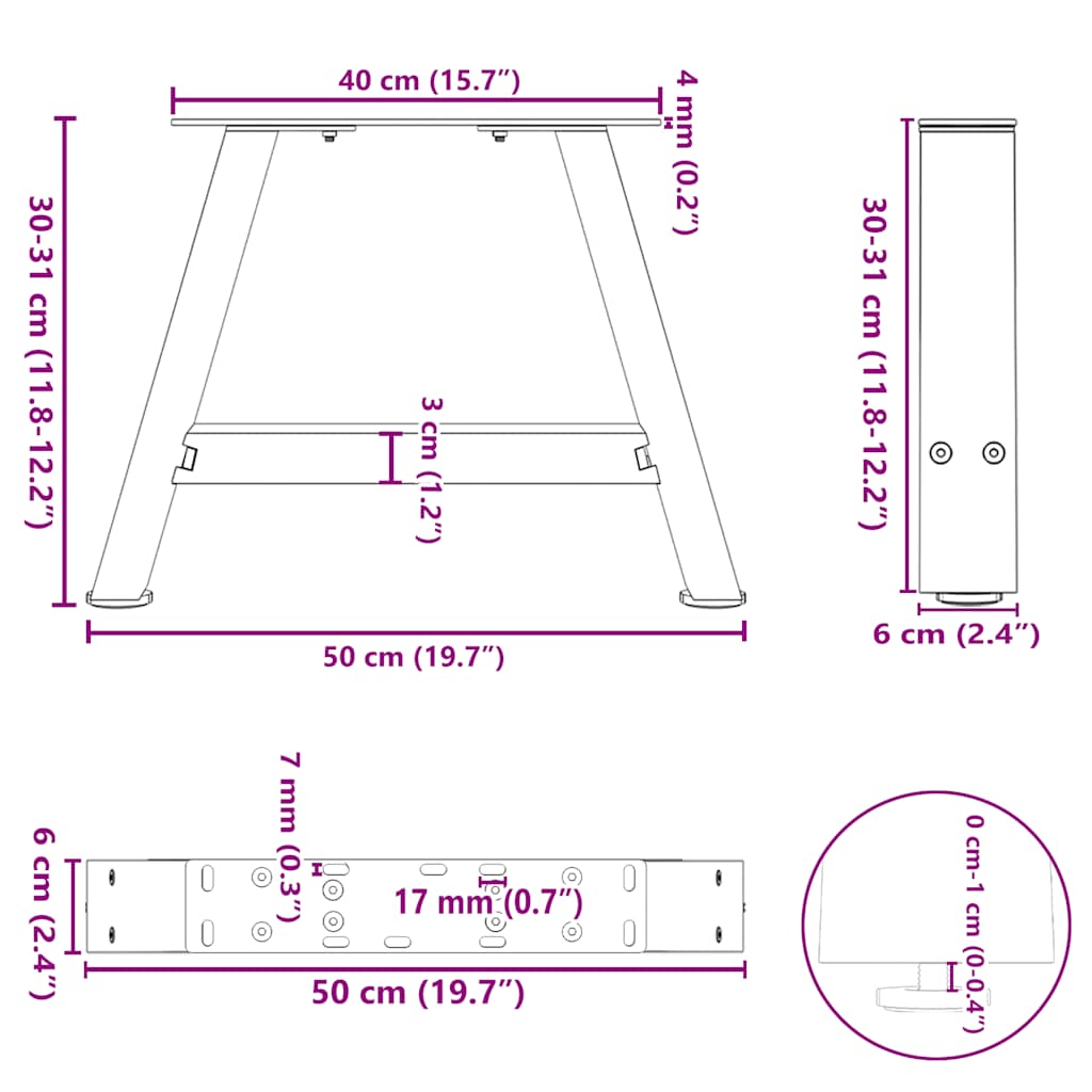 sofabordsben A-formet 2 stk. sort 50x(30-31) cm stål
