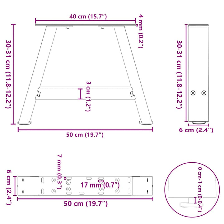 sofabordsben A-formet 2 stk. antracit 50x(30-31) cm stål