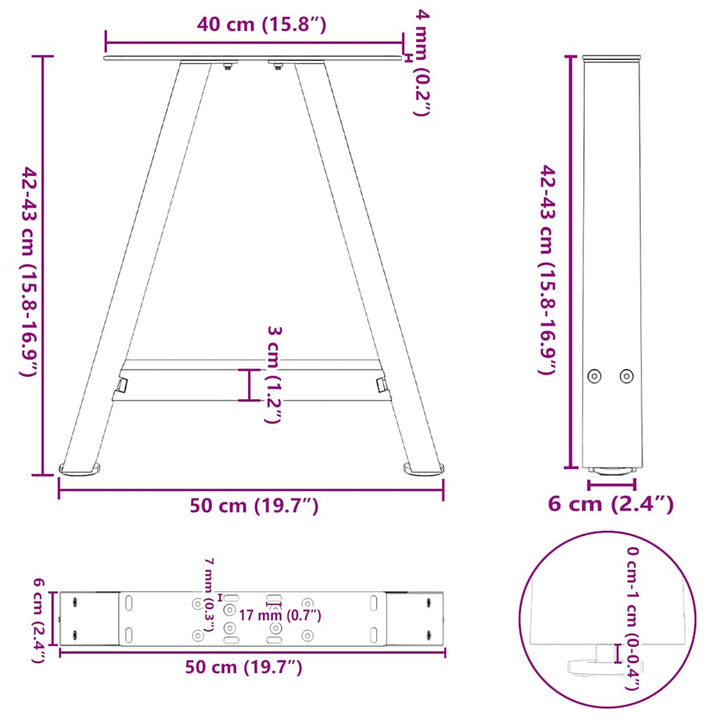 sofabordsben A-formet 2 stk. antracit 50x(42-43) cm stål