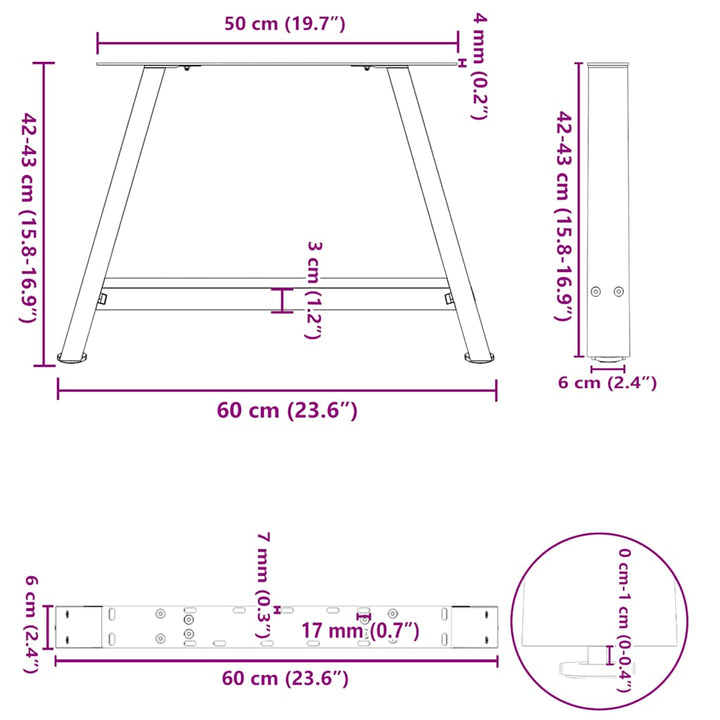 sofabordsben A-formet 2 stk. sort 60 x (42-43) cm stål