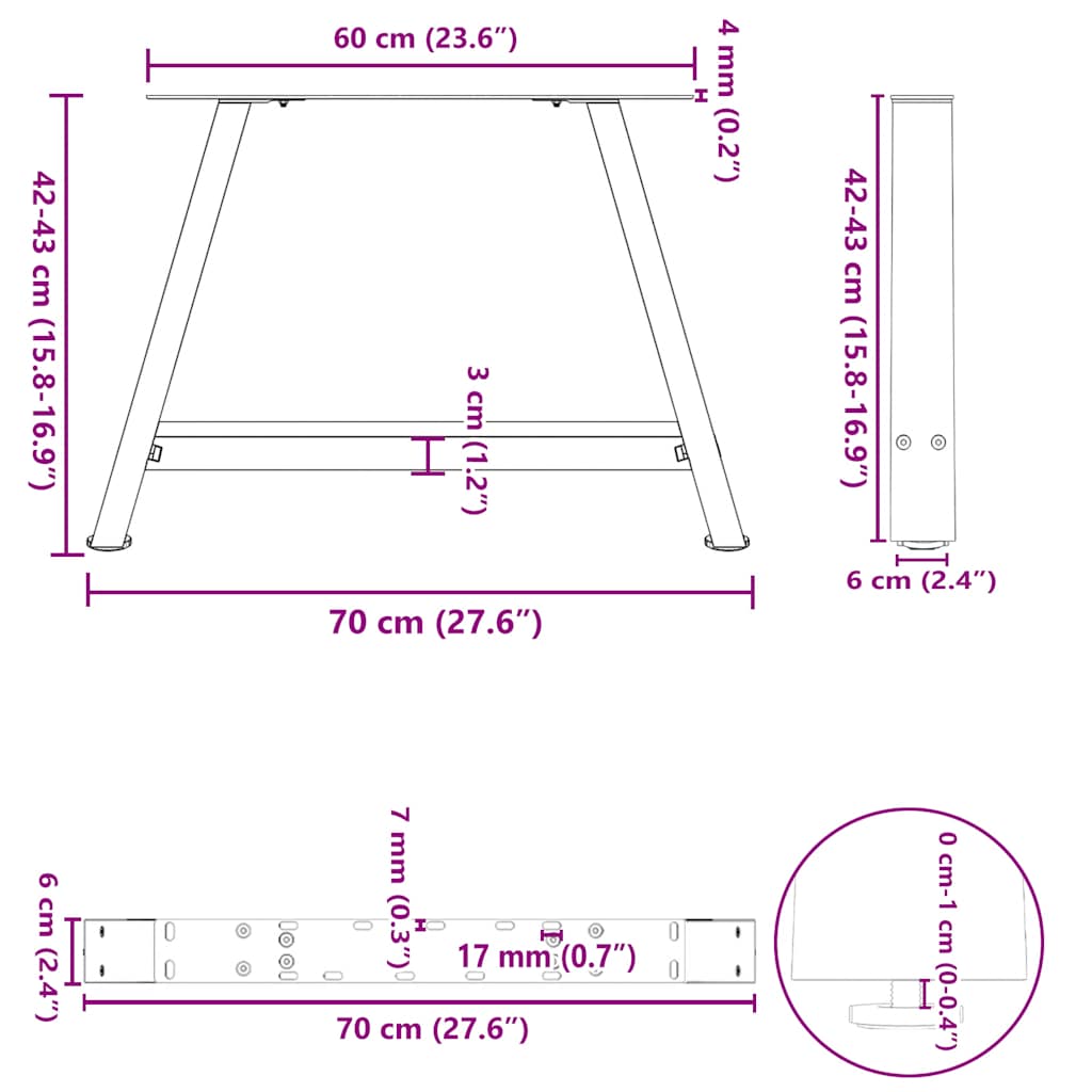 sofabordsben A-formet 2 stk. antracit 70x(42-43) cm stål