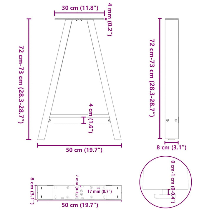spisebordsben A-formet 2 stk. hvid 50x(72-73) cm stål