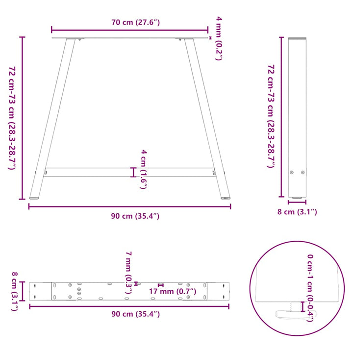 spisebordsben A-formet 2 stk. sort 90 x (72-73) cm stål