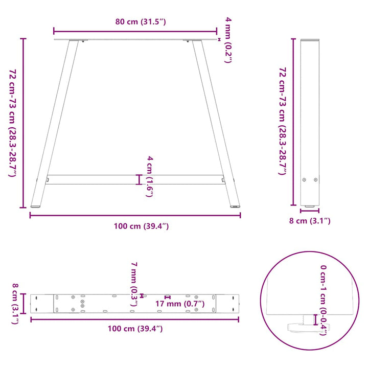 spisebordsben A-formet 2 stk. sort 100x(72-73) cm stål
