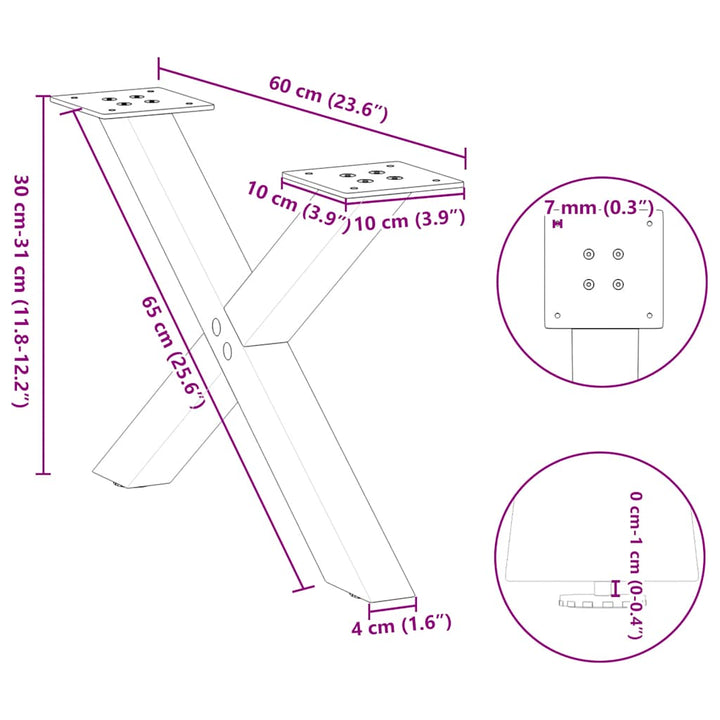 sofabordsben X-formet 2 stk. sort 60 x (30-31) cm stål
