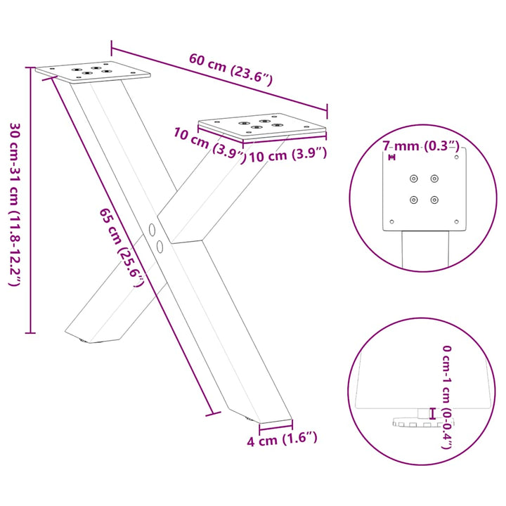 sofabordsben X-formet 2 stk. antracit 60x(30-31) cm stål