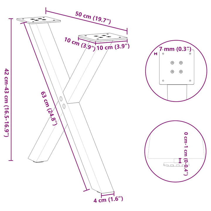sofabordsben X-formet 2 stk. sort 50 x (42-43) cm stål