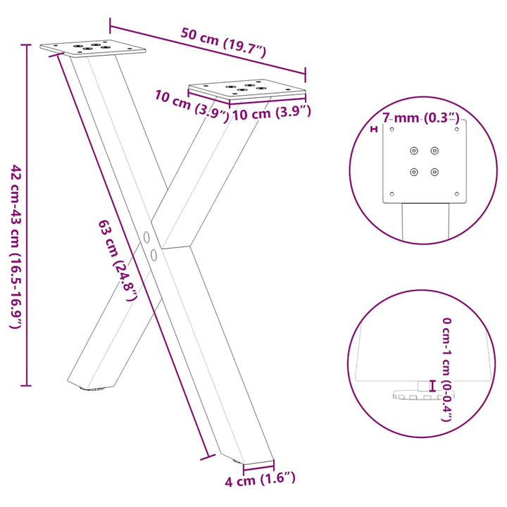 sofabordsben X-formet 2 stk. antracit 50x(42-43) cm stål