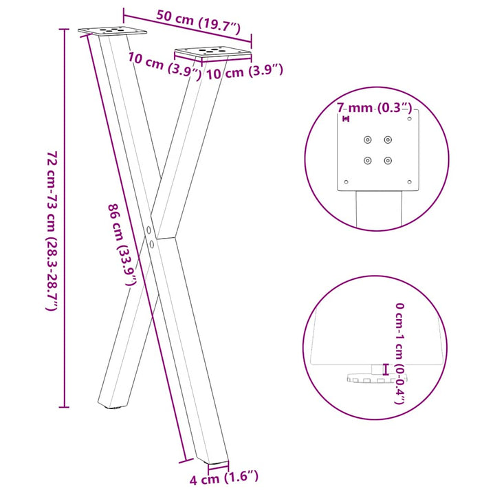 spisebordsben X-formet 2 stk. sort 50x(72-73) cm stål