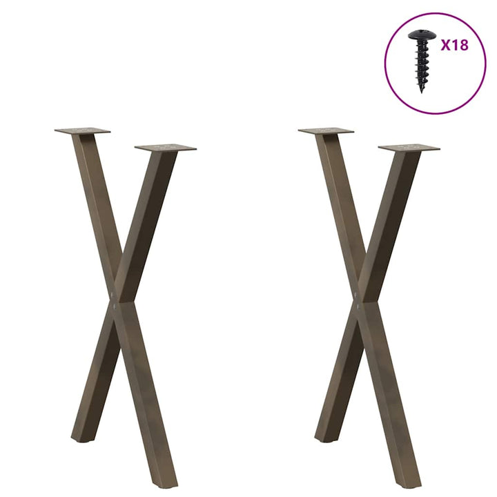 spisebordsben X-formet 2 stk. naturstål 57 x (72-73) cm stål