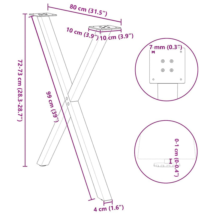 spisebordsben X-formet 2 stk. antracit 80x(72-73) cm stål