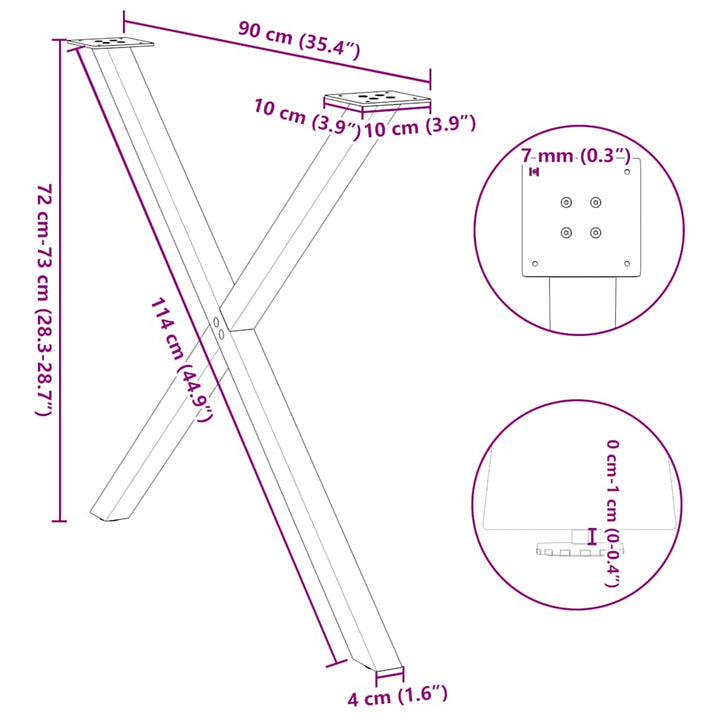 spisebordsben X-formet 2 stk. sort 90 x (72-73) cm stål