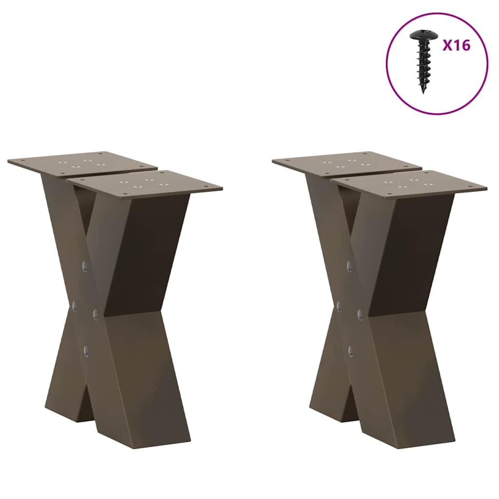 sofabordsben X-formet 2 stk. naturstål 40x(30-31) cm stål
