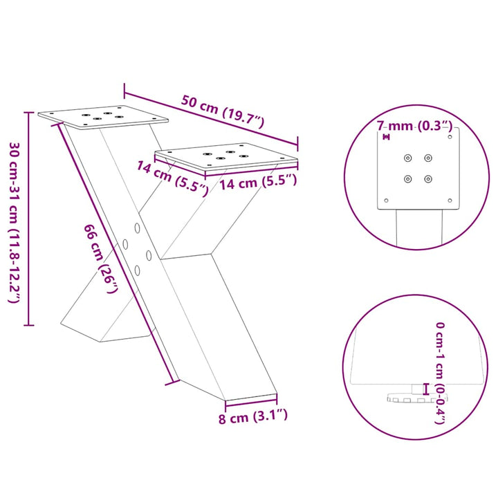 sofabordsben X-formet 2 stk. sort 50x(30-31) cm stål