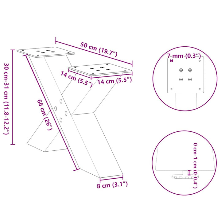 sofabordsben X-formet 2 stk. antracit 50x(30-31) cm stål