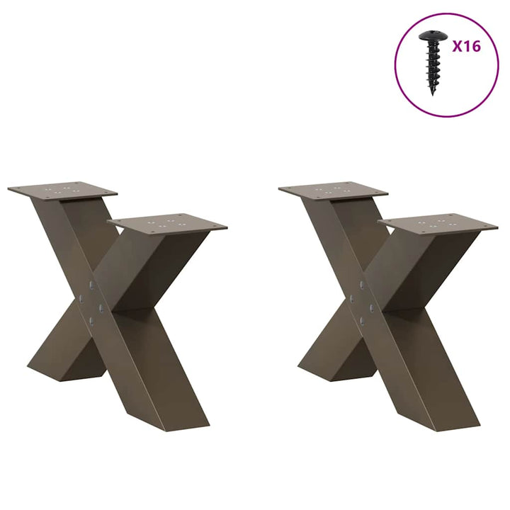 sofabordsben X-formet 2 stk. naturstål 50x(30-31) cm stål