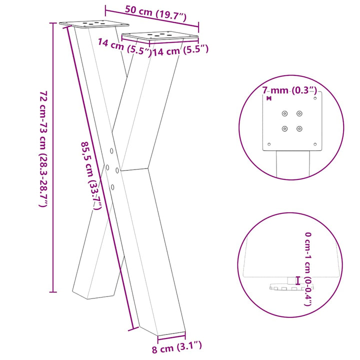 spisebordsben X-formet 2 stk. sort 50x(72-73) cm stål