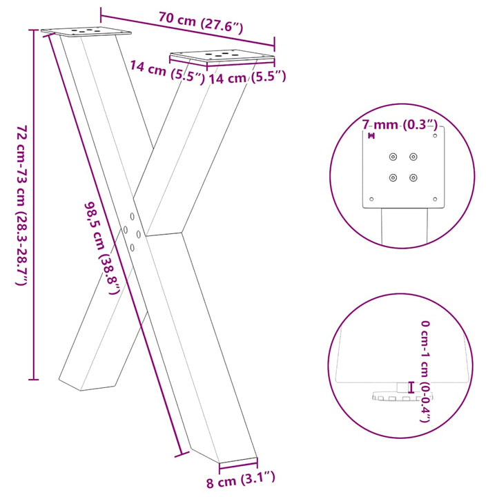 spisebordsben X-formet 2 stk. antracit 70 x (72-73) cm stål