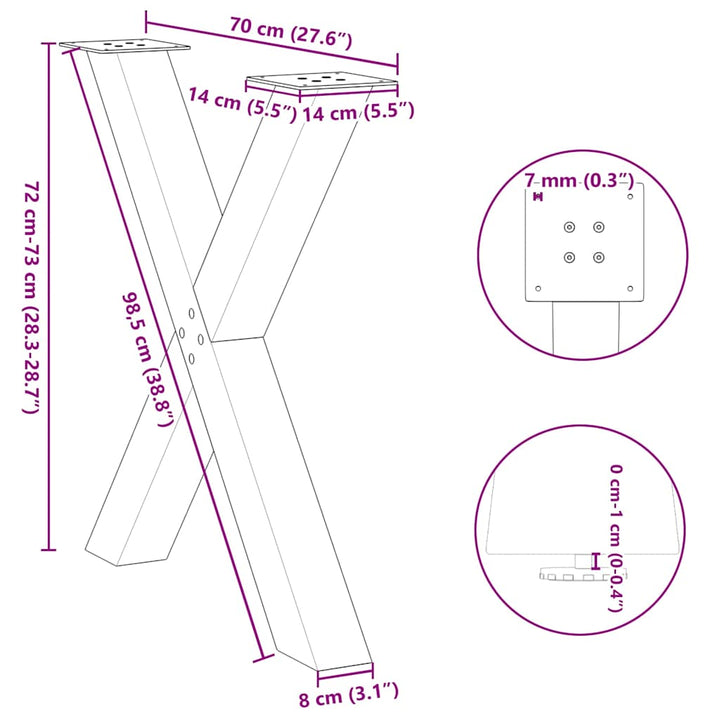 spisebordsben X-formet 3 stk. antracit 70 x (72-73) cm stål