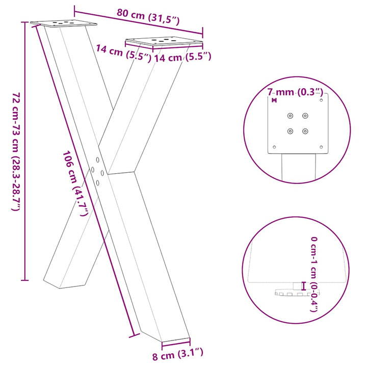 spisebordsben X-formet 3 stk. antracit 80x(72-73) cm stål