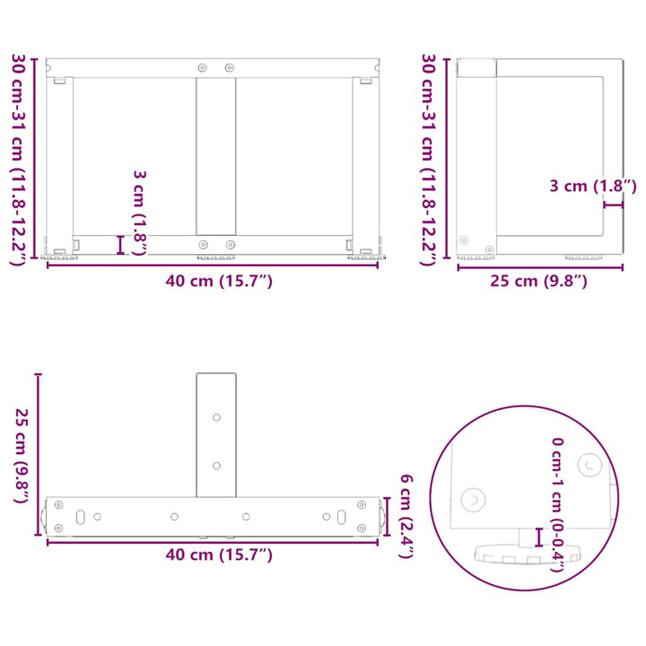 sofabordsben T-formet 2 stk. antracit 40x25x(30-31) cm stål